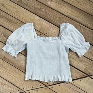 Gap Women's Puff Sleeve Smocked Peplum Top Essential Blue Size XL. NEW